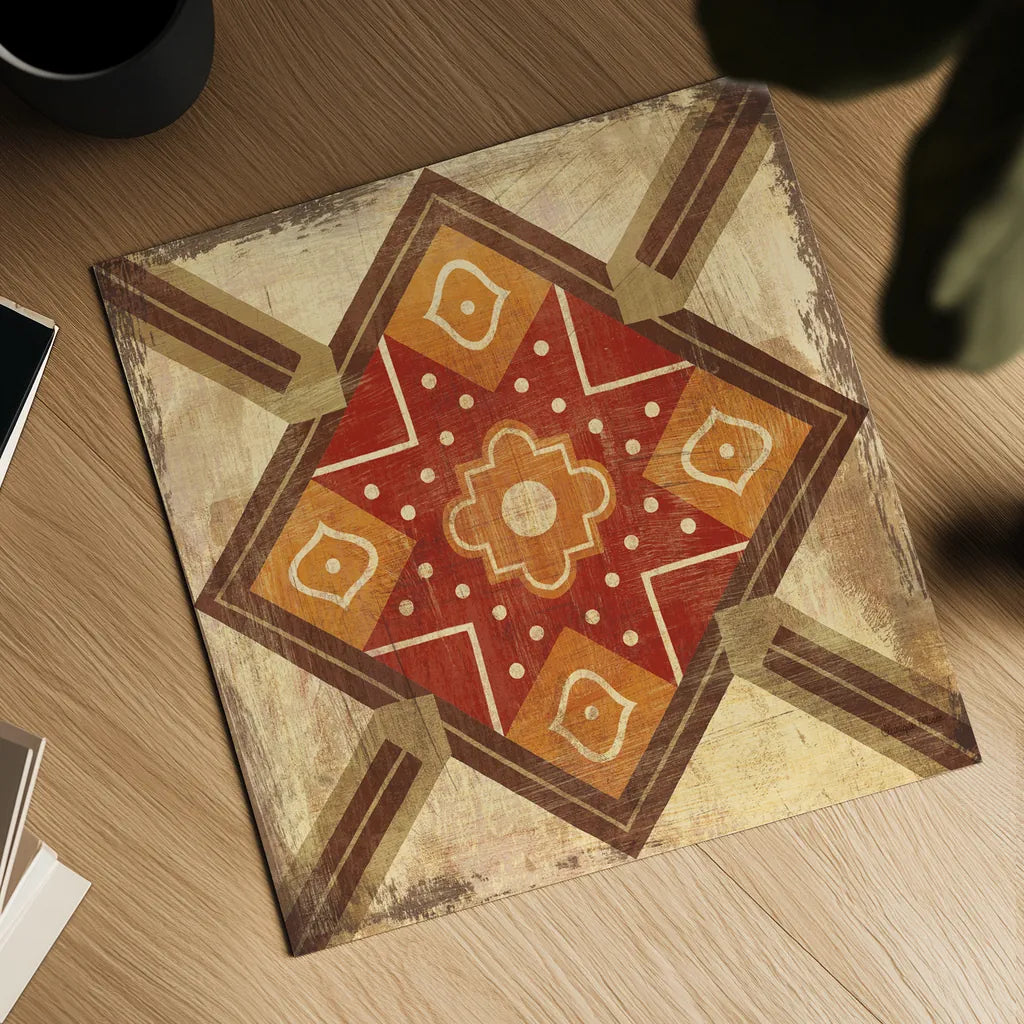 Moroccan Tiles Spice IX by Cleonique Hilsaca. Shown as a detailed flat fine art print, highlighting archival giclee quality. Available as an archival giclee rolled canvas, fine art paper, or poster print. SKU 38581a.