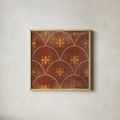 Moroccan Tiles Spice VI by Cleonique Hilsaca. Shown in a natural wood glass frame for a timeless modern aesthetic. Available as an archival giclee rolled canvas, fine art paper, or poster print. SKU 38582a.
