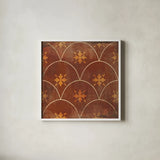 Moroccan Tiles Spice VI by Cleonique Hilsaca. Shown in a crisp white glass frame for a clean and minimalist style. Available as an archival giclee rolled canvas, fine art paper, or poster print. SKU 38582a.