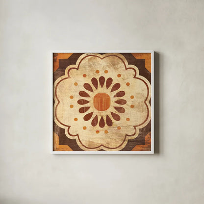 Moroccan Tiles Spice VIII by Cleonique Hilsaca. Shown in a crisp white glass frame for a clean and minimalist style. Available as an archival giclee rolled canvas, fine art paper, or poster print. SKU 38583a.