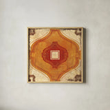 Moroccan Tiles Spice X by Cleonique Hilsaca. Shown in a natural wood glass frame for a timeless modern aesthetic. Available as an archival giclee rolled canvas, fine art paper, or poster print. SKU 38584a.