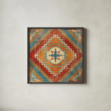 Moroccan Tiles V v2 by Cleonique Hilsaca. Shown in a sleek black glass frame for a contemporary gallery look. Available as an archival giclee rolled canvas, fine art paper, or poster print. SKU 16176a.