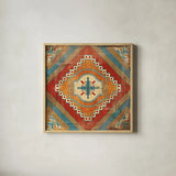 Moroccan Tiles V v2 by Cleonique Hilsaca. Shown in a natural wood glass frame for a timeless modern aesthetic. Available as an archival giclee rolled canvas, fine art paper, or poster print. SKU 16176a.