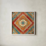 Moroccan Tiles V v2 by Cleonique Hilsaca. Shown in a crisp white glass frame for a clean and minimalist style. Available as an archival giclee rolled canvas, fine art paper, or poster print. SKU 16176a.