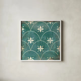 Moroccan Tiles VI by Cleonique Hilsaca. Shown in a crisp white glass frame for a clean and minimalist style. Available as an archival giclee rolled canvas, fine art paper, or poster print. SKU 16731a.