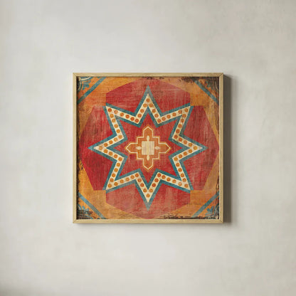 Moroccan Tiles VII by Cleonique Hilsaca. Shown in a natural wood glass frame for a timeless modern aesthetic. Available as an archival giclee rolled canvas, fine art paper, or poster print. SKU 16179a.