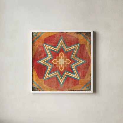 Moroccan Tiles VII by Cleonique Hilsaca. Shown in a crisp white glass frame for a clean and minimalist style. Available as an archival giclee rolled canvas, fine art paper, or poster print. SKU 16179a.