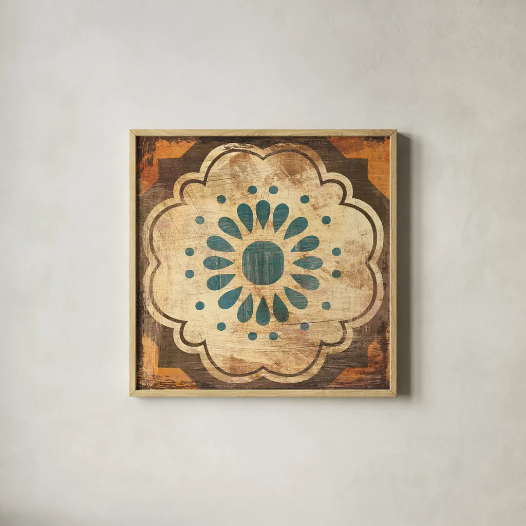 Moroccan Tiles VIII by Cleonique Hilsaca. Shown in a natural wood glass frame for a timeless modern aesthetic. Available as an archival giclee rolled canvas, fine art paper, or poster print. SKU 16180a.