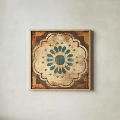 Moroccan Tiles VIII by Cleonique Hilsaca. Shown in a natural wood glass frame for a timeless modern aesthetic. Available as an archival giclee rolled canvas, fine art paper, or poster print. SKU 16180a.