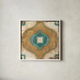 Moroccan Tiles X by Cleonique Hilsaca. Shown in a crisp white glass frame for a clean and minimalist style. Available as an archival giclee rolled canvas, fine art paper, or poster print. SKU 16732a.