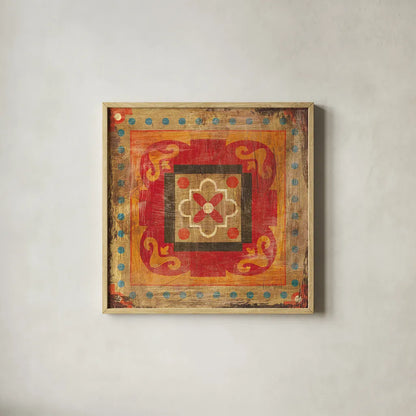 Moroccan Tiles XII by Cleonique Hilsaca. Shown in a natural wood glass frame for a timeless modern aesthetic. Available as an archival giclee rolled canvas, fine art paper, or poster print. SKU 16184a.