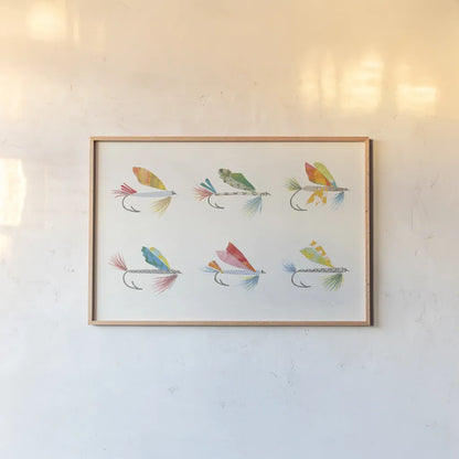 Angling in the Stream Lures II by Courtney Prahl. shown as a paper print in a natural frame. Available as a archival giclee rolled canvas, fine art paper, or poster print. SKU 73255i.