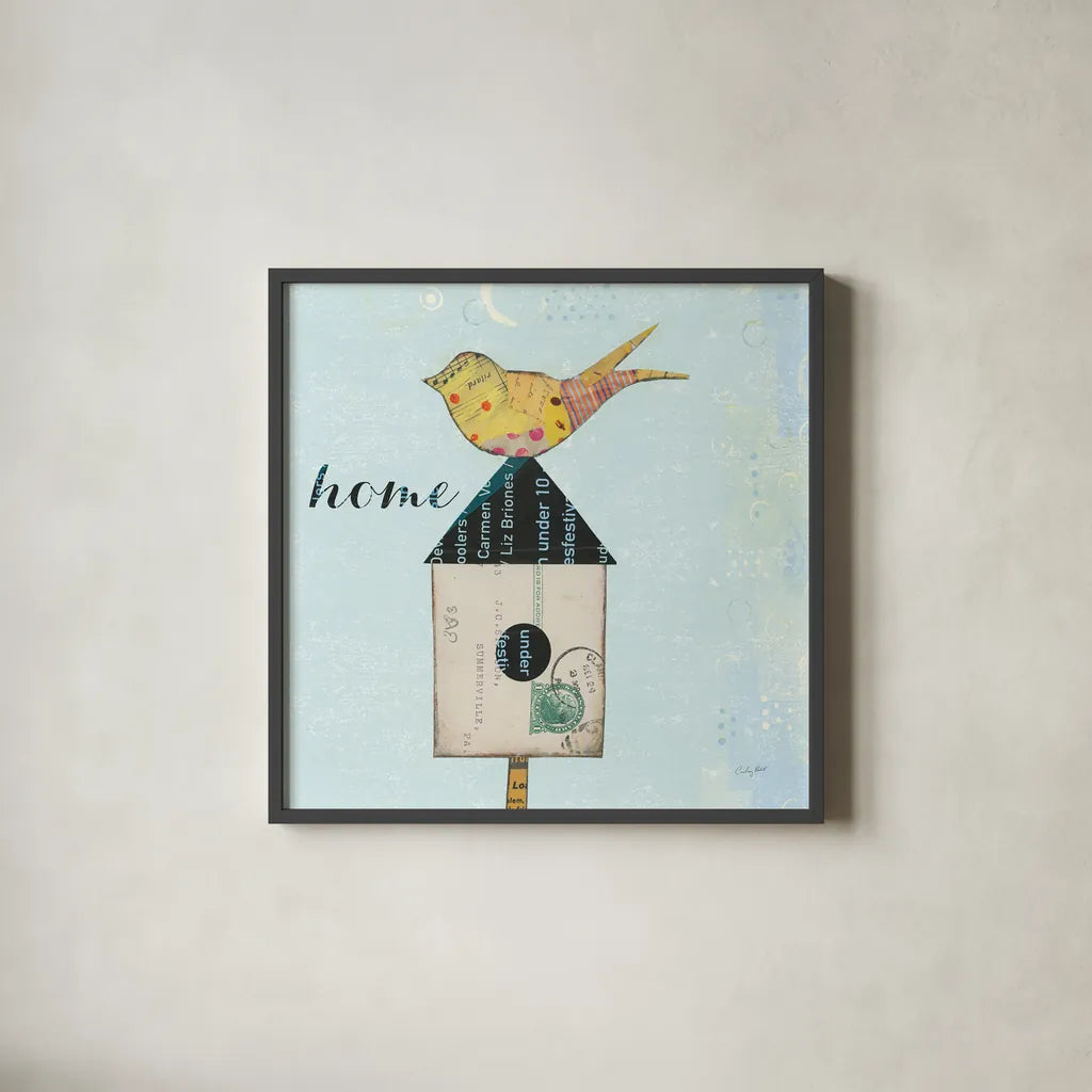 At Home II Home by Courtney Prahl. Shown in a sleek black glass frame for a contemporary gallery look. Available as an archival giclee rolled canvas, fine art paper, or poster print. SKU 19332a.