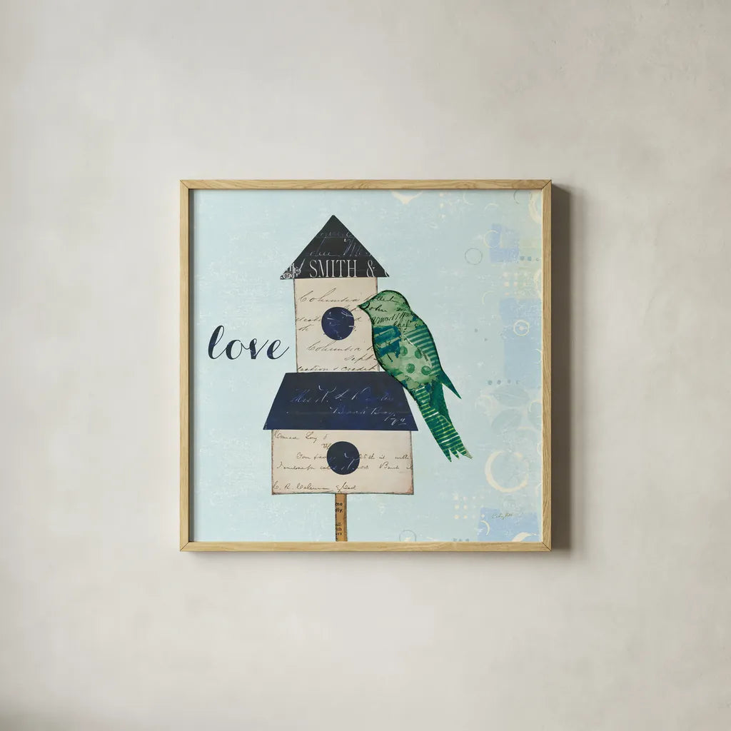 At Home IV Love by Courtney Prahl. Shown in a natural wood glass frame for a timeless modern aesthetic. Available as an archival giclee rolled canvas, fine art paper, or poster print. SKU 19334a.