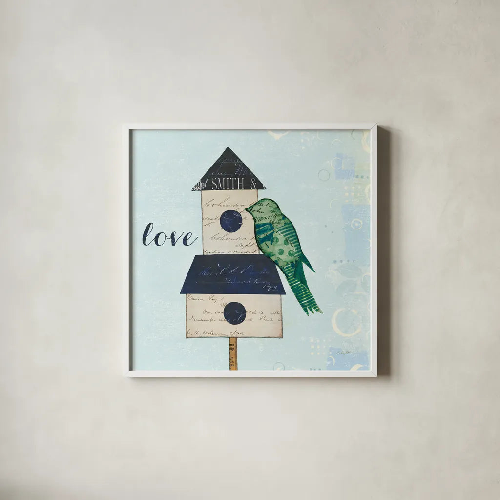 At Home IV Love by Courtney Prahl. Shown in a crisp white glass frame for a clean and minimalist style. Available as an archival giclee rolled canvas, fine art paper, or poster print. SKU 19334a.