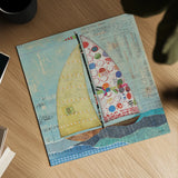 At the Regatta I Sail Sq by Courtney Prahl. Shown as a detailed flat fine art print, highlighting archival giclee quality. Available as an archival giclee rolled canvas, fine art paper, or poster print. SKU 29777a.