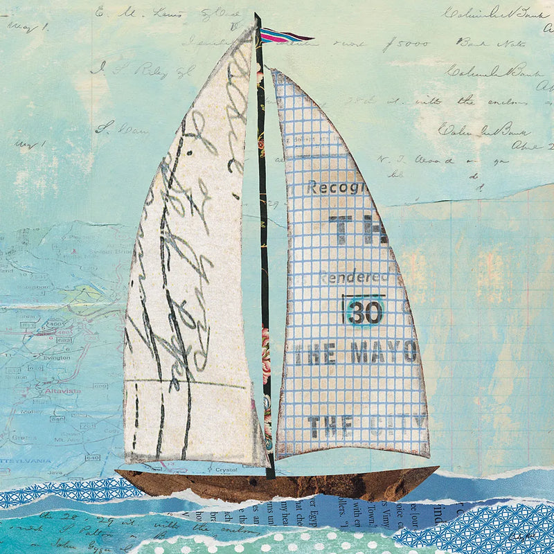At the Regatta III Sail Sq by Courtney Prahl. SKU 29778a. Archival Giclee Fine art print for wall decor.