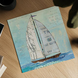 At the Regatta III Sail Sq by Courtney Prahl. Shown as a detailed flat fine art print, highlighting archival giclee quality. Available as an archival giclee rolled canvas, fine art paper, or poster print. SKU 29778a.