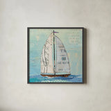 At the Regatta III Sail Sq by Courtney Prahl. Shown in a sleek black glass frame for a contemporary gallery look. Available as an archival giclee rolled canvas, fine art paper, or poster print. SKU 29778a.