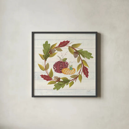 Autumn Bounty I by Courtney Prahl. Shown in a sleek black glass frame for a contemporary gallery look. Available as an archival giclee rolled canvas, fine art paper, or poster print. SKU 38539a.