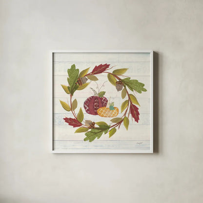 Autumn Bounty I by Courtney Prahl. Shown in a crisp white glass frame for a clean and minimalist style. Available as an archival giclee rolled canvas, fine art paper, or poster print. SKU 38539a.