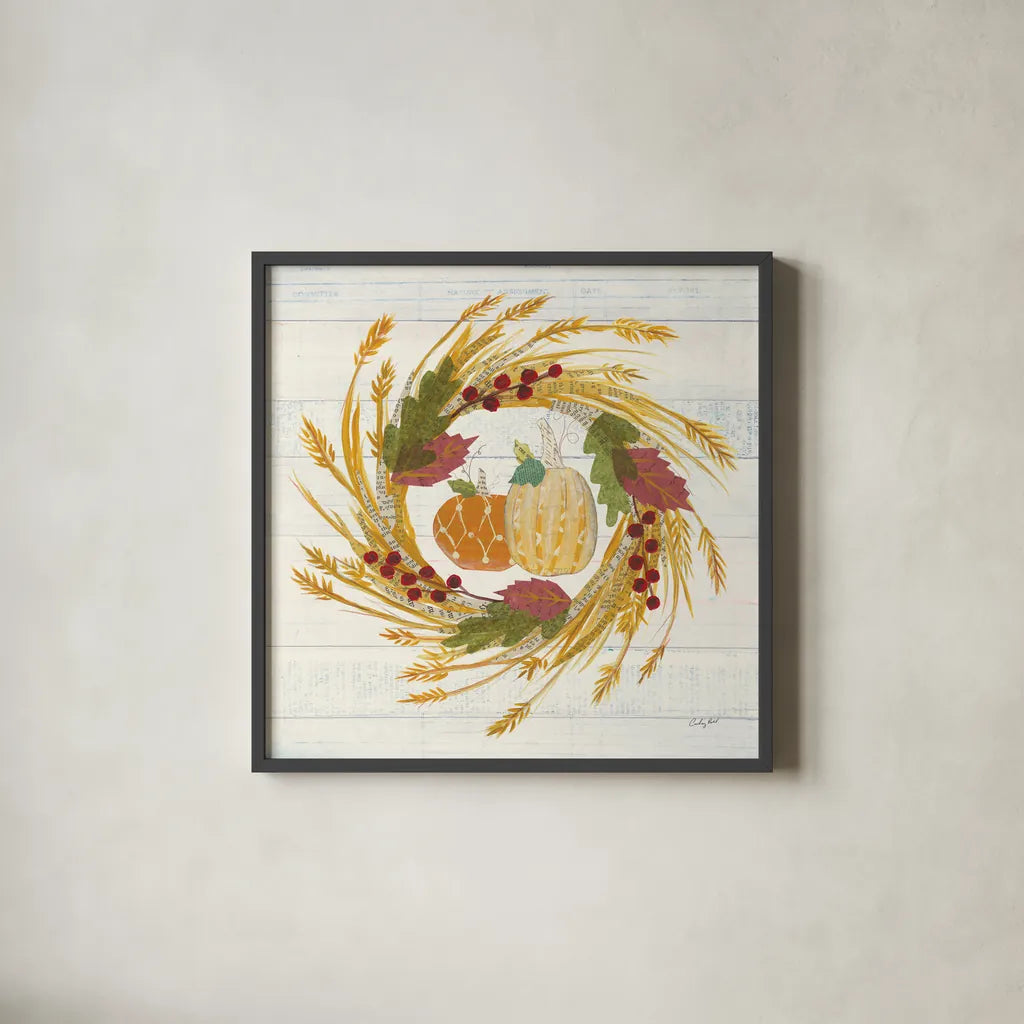 Autumn Bounty II by Courtney Prahl. Shown in a sleek black glass frame for a contemporary gallery look. Available as an archival giclee rolled canvas, fine art paper, or poster print. SKU 38540a.