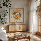 Autumn Bounty II by Courtney Prahl. Shown in a natural wood frame in a cozy modern living room. Available as an archival giclee rolled canvas, fine art paper, or poster print. SKU 38540a.