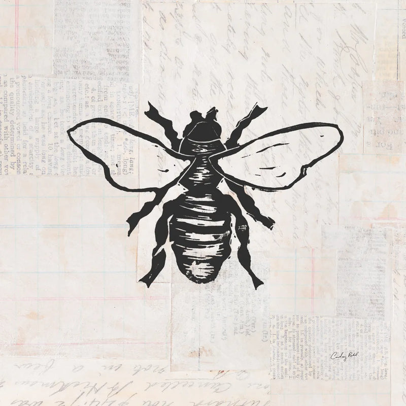 Bee Stamp BW by Courtney Prahl. SKU 54278a. Archival Giclee Fine art print for wall decor.