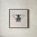 Bee Stamp BW by Courtney Prahl. Shown in a sleek black glass frame for a contemporary gallery look. Available as an archival giclee rolled canvas, fine art paper, or poster print. SKU 54278a.