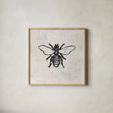 Bee Stamp BW by Courtney Prahl. Shown in a natural wood glass frame for a timeless modern aesthetic. Available as an archival giclee rolled canvas, fine art paper, or poster print. SKU 54278a.