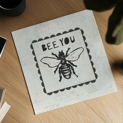 Bee Stamp Bee You by Courtney Prahl. Shown as a detailed flat fine art print, highlighting archival giclee quality. Available as an archival giclee rolled canvas, fine art paper, or poster print. SKU 44528a.