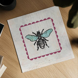 Bee Stamp Bright by Courtney Prahl. Shown as a detailed flat fine art print, highlighting archival giclee quality. Available as an archival giclee rolled canvas, fine art paper, or poster print. SKU 42868a.