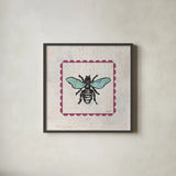 Bee Stamp Bright by Courtney Prahl. Shown in a sleek black glass frame for a contemporary gallery look. Available as an archival giclee rolled canvas, fine art paper, or poster print. SKU 42868a.