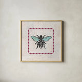 Bee Stamp Bright by Courtney Prahl. Shown in a natural wood glass frame for a timeless modern aesthetic. Available as an archival giclee rolled canvas, fine art paper, or poster print. SKU 42868a.