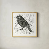 Bird Element I by Courtney Prahl. Shown in a natural wood glass frame for a timeless modern aesthetic. Available as an archival giclee rolled canvas, fine art paper, or poster print. SKU 30365a.
