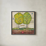 Bird Notes by Courtney Prahl. Shown in a sleek black glass frame for a contemporary gallery look. Available as an archival giclee rolled canvas, fine art paper, or poster print. SKU 30379a.