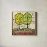 Bird Notes by Courtney Prahl. Shown in a natural wood glass frame for a timeless modern aesthetic. Available as an archival giclee rolled canvas, fine art paper, or poster print. SKU 30379a.