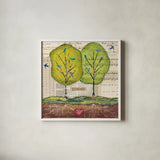 Bird Notes by Courtney Prahl. Shown in a crisp white glass frame for a clean and minimalist style. Available as an archival giclee rolled canvas, fine art paper, or poster print. SKU 30379a.