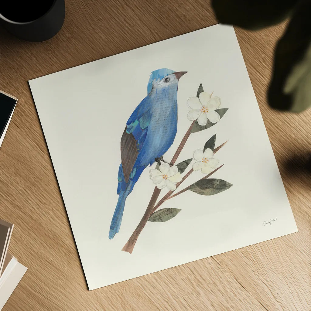 Birds and Blossoms III by Courtney Prahl. Shown as a detailed flat fine art print, highlighting archival giclee quality. Available as an archival giclee rolled canvas, fine art paper, or poster print. SKU 62482a.