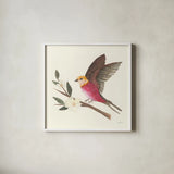 Birds and Blossoms IV by Courtney Prahl. Shown in a crisp white glass frame for a clean and minimalist style. Available as an archival giclee rolled canvas, fine art paper, or poster print. SKU 62483a.
