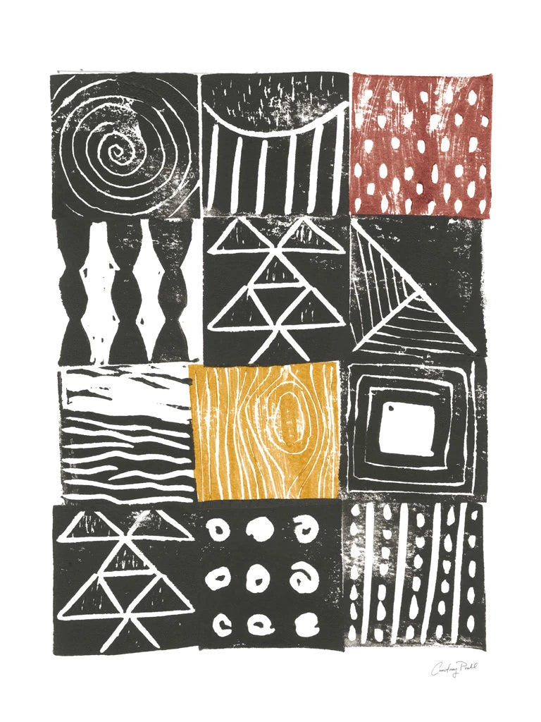 Block Print V Red Yellow by Courtney Prahl