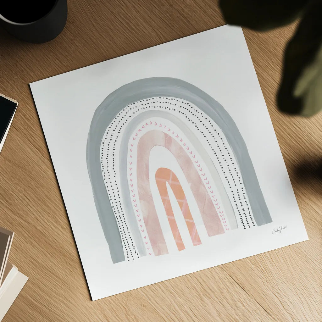 Boho Rainbow I by Courtney Prahl. Shown as a detailed flat fine art print, highlighting archival giclee quality. Available as an archival giclee rolled canvas, fine art paper, or poster print. SKU 56521a.