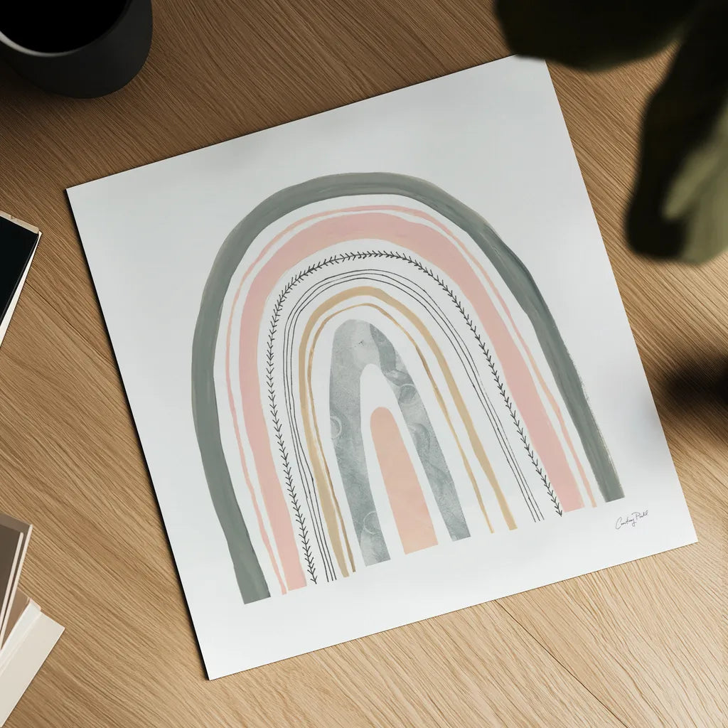 Boho Rainbow II by Courtney Prahl. Shown as a detailed flat fine art print, highlighting archival giclee quality. Available as an archival giclee rolled canvas, fine art paper, or poster print. SKU 56522a.