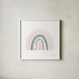 Boho Rainbow VII by Courtney Prahl. Shown in a crisp white glass frame for a clean and minimalist style. Available as an archival giclee rolled canvas, fine art paper, or poster print. SKU 57819a.
