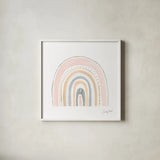 Boho Rainbow VIII by Courtney Prahl. Shown in a crisp white glass frame for a clean and minimalist style. Available as an archival giclee rolled canvas, fine art paper, or poster print. SKU 57820a.