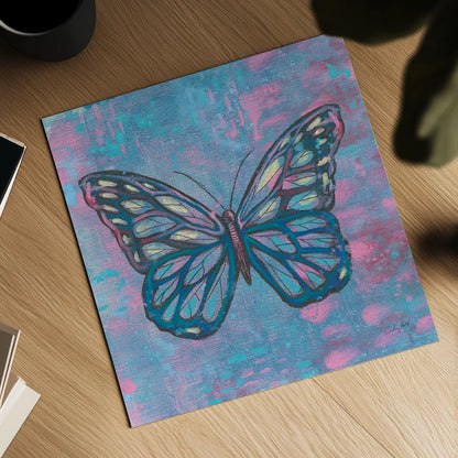 Bright Butterfly I by Courtney Prahl. Shown as a detailed flat fine art print, highlighting archival giclee quality. Available as an archival giclee rolled canvas, fine art paper, or poster print. SKU 89304a.