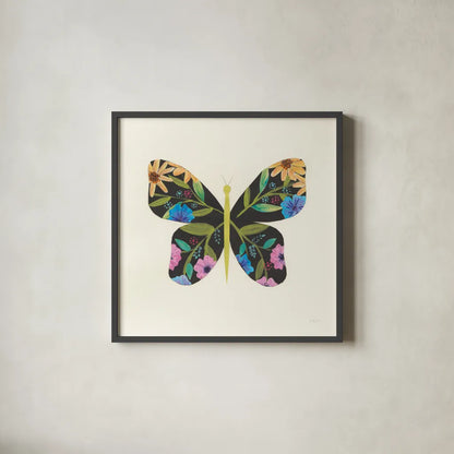 Butterfly Garden I by Courtney Prahl. Shown in a sleek black glass frame for a contemporary gallery look. Available as an archival giclee rolled canvas, fine art paper, or poster print. SKU 54368a.