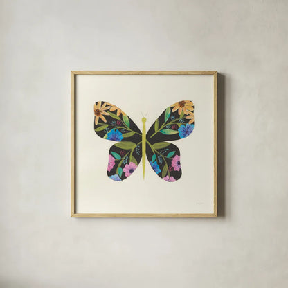 Butterfly Garden I by Courtney Prahl. Shown in a natural wood glass frame for a timeless modern aesthetic. Available as an archival giclee rolled canvas, fine art paper, or poster print. SKU 54368a.