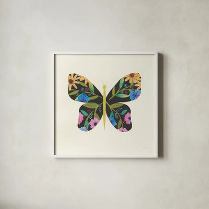 Butterfly Garden I by Courtney Prahl. Shown in a crisp white glass frame for a clean and minimalist style. Available as an archival giclee rolled canvas, fine art paper, or poster print. SKU 54368a.