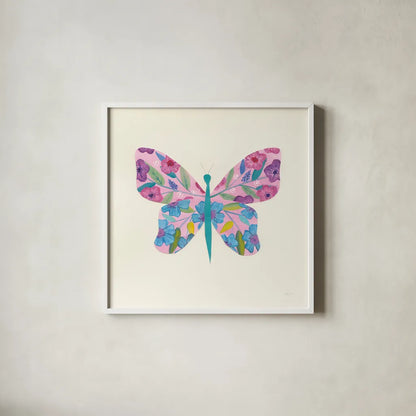 Butterfly Garden II by Courtney Prahl. Shown in a crisp white glass frame for a clean and minimalist style. Available as an archival giclee rolled canvas, fine art paper, or poster print. SKU 54369a.
